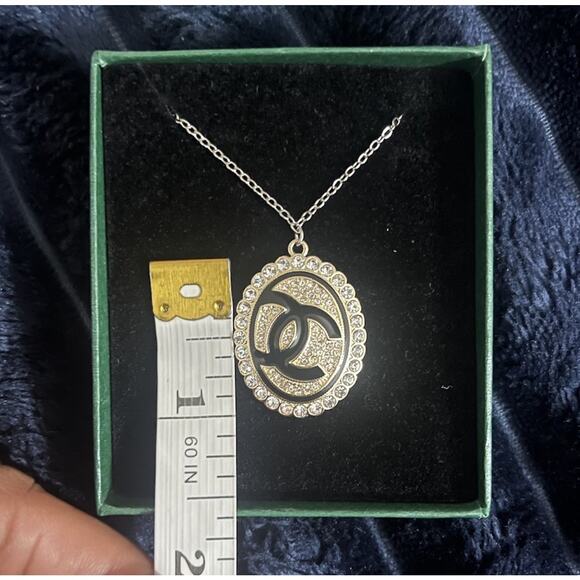 Authentic Upcycled Repurposed Gold & Crystal Stamped Pendant on Silver Necklace - Picture 6 of 6